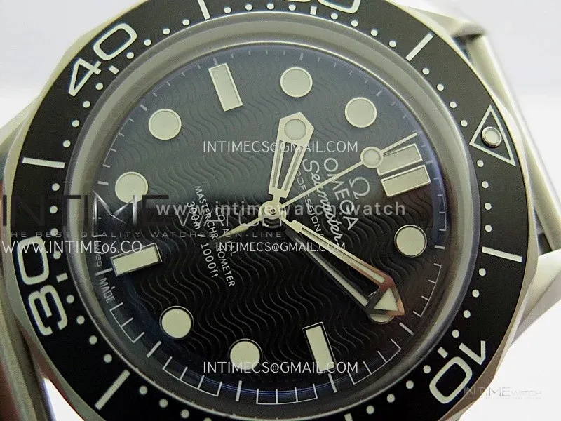 Seamaster 300M Diver 42mm SS ORF Best Edition Black Wave Texture Dial On Mesh Bracelet Super Clone 8806 (Free Rubber Strap)