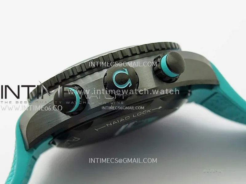 Planet Ocean Master Chrono Deep Black Ceramic SCF 1:1 Best Edition Black Dial on Light Blue Rubber Strap A9900
