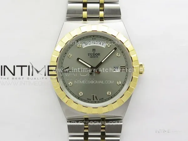 Prince Bay 41mm SS/YG A7F 1:1 Best Edition Silver Dial Diamonds Markers on SS Bracelet A2824