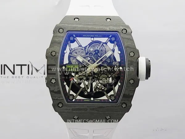 RM035-02 Real Black NTPT ZF 1:1 Best Edition Skeleton Dial On White Rubber Strap Real Super Clone RMAL1 V7