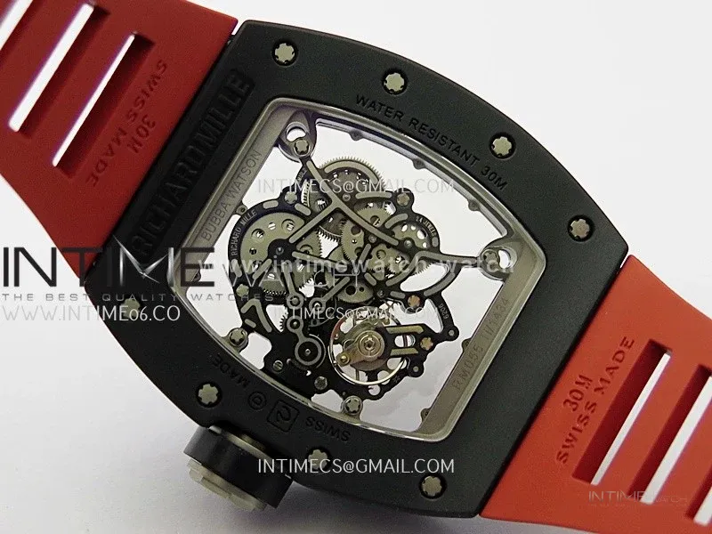 RM055 Black Ceramic Red Inner Bezel DF Best Edition On Red Rubber Strap RMUL2 Super Clone (Free Sprung)