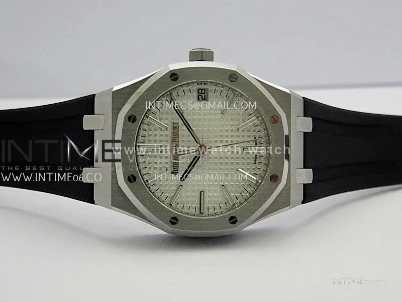 Royal Oak 41mm 15510 SS DDF 1:1 Best Edition Silver Dial On Black Rubber Strap Super Clone DD4302