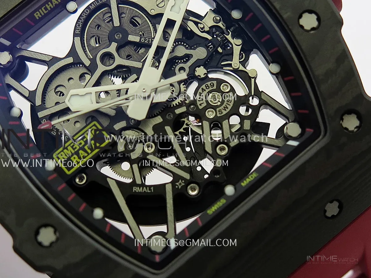 RM035-02 Black NTPT GTF Best Edition Skeleton Dial On Red Rubber Strap RMAL1 Super Clone (Free Sprung)