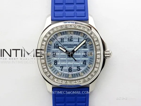 Aquanaut 5072 SS PPF 1:1 Best Edition Ice Blue MOP Textured Dial on Blue Rubber Strap Super Clone Cal.26-330CS