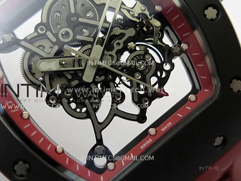 RM055 Black Ceramic Red Inner Bezel DF Best Edition On Red Rubber Strap RMUL2 Super Clone (Free Sprung)