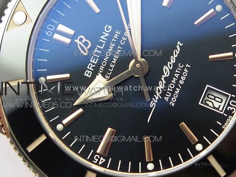 SuperOcean 42mm AB2010 RG B50 1:1 Best Edition Black Dial Black Ceramic Bezel on Black Rubber strap A2824