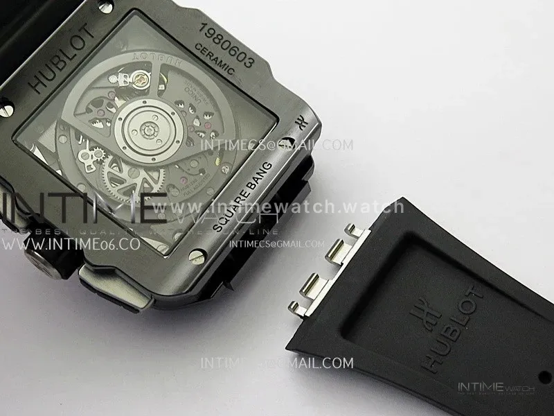 Square Bang Unico 42mm Black Ceramic BBF 1:1 Best Edition Skeleton Dial on Black Rubber Strap A1280