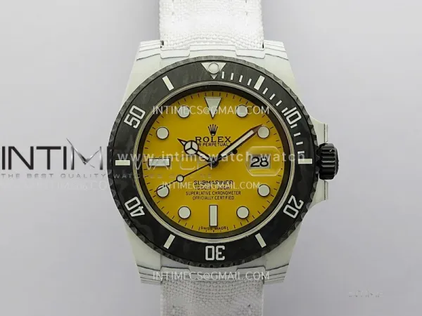 Submariner DIW White Carbon PPMF Best Edition Yellow Dial On White Nylon Strap SA3135