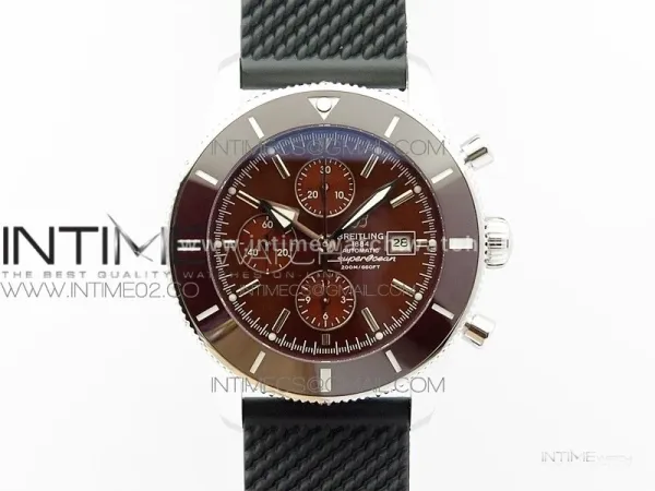 Super Ocean Heritage Brown Ceramic Bezel SS Brown Dial on Black Rubber Strap A7750