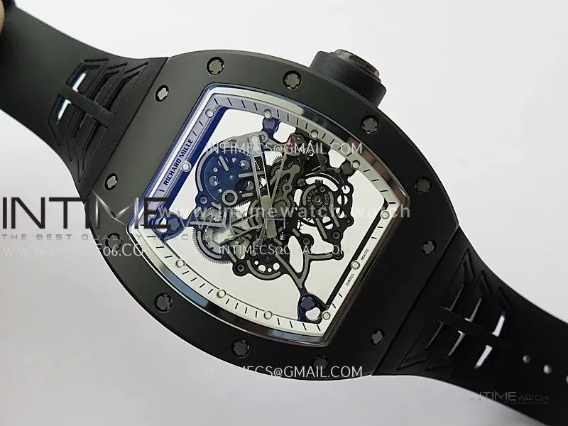 RM055 Black Crown White Inner Black Ceramic ZF 1:1 Best Edition Skeleton Dial On Black Rubber Strap RMUL2 Super Clone