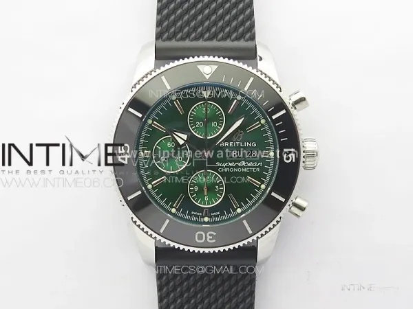 SuperOcean 46mm Black Ceramic Bezel B50 Best Edition Green Dial Green Subdials on Black Rubber Strap A7750