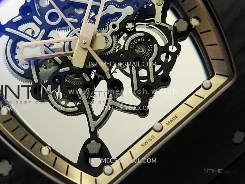 RM055 RG Inner Bezel Black Crown NTPT ZF 1:1 Best Edition Skeleton Dial On Black Shark Rubber Strap RMUL2 Super Clone