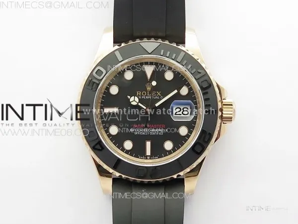 Yacht-Master 126655 3EF 1:1 Best Edition 3D Black Ceramic Bezel on Black Rubber Strap VR3235