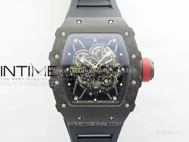 RM035-01 Forged Carbon Case KUF Best Edition Red Crown on Black Rubber Strap MIYOTA8215