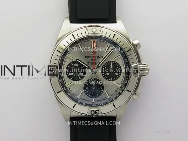 Chronomat B01 42mm SS TF 1:1 Best Edition Silver Dial on Black Rubber Strap A7750
