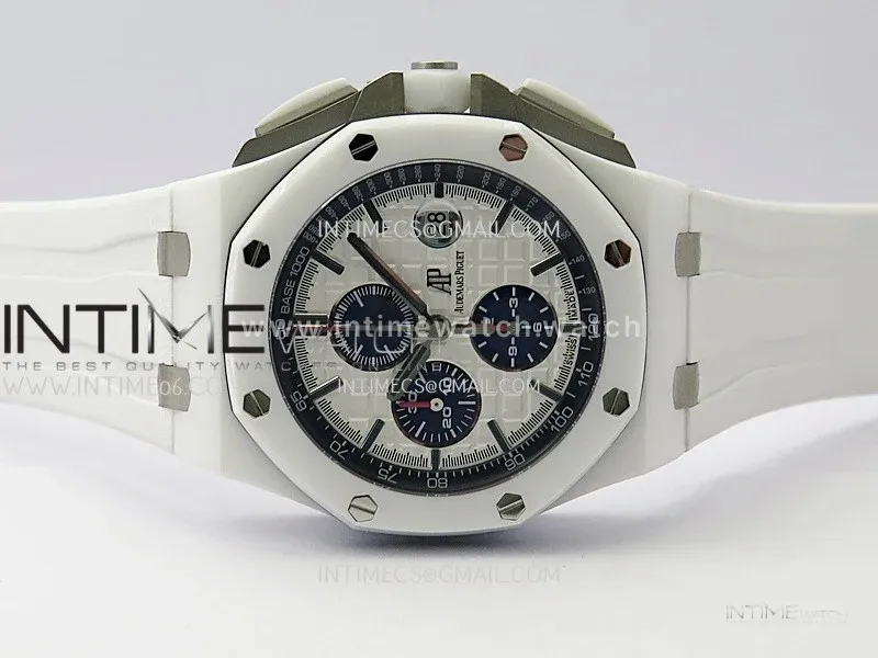 Royal Oak Offshore 44mm White Ceramic TKF 1:1 Best Edition White Dial on White Rubber Strap A3126