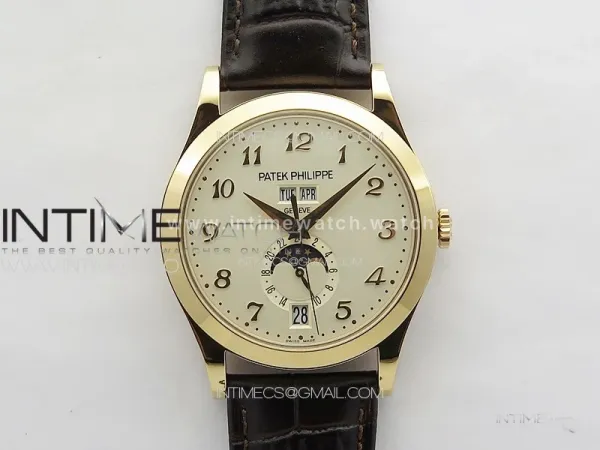 Annual Calendar Moonphase 5396 RG PPF 1:1 Best Edition Champagne Dial on Brown Leather Strap PPF324