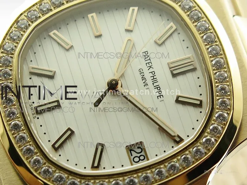 Nautilus 5711/1R Crystal Bezel PPF V4 1:1 Best Edition White Textured Dial on RG Bracelet 324CS