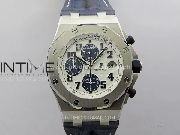 Royal Oak Offshore 42mm Navy TKF Best Edition White Dial on Blue Leather Strap A7750
