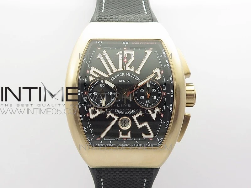 Vanguard V45 Chrono Brushed RG ABF Best Edition Black Dial on Black Gummy Strap A7750