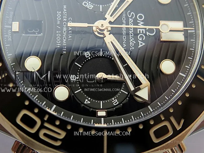 Seamaster 300M Chrono Black Ceramic Bezel SS/RG N1F 1:1 Best Edition Black Dial on Black Rubber Strap A9900