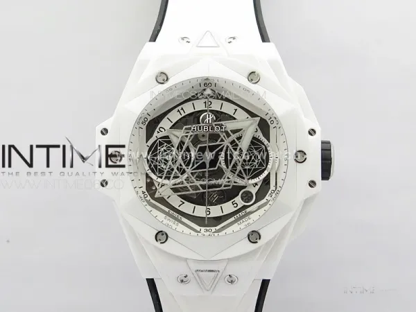 Big Bang Sang Bleu II White Ceramic BBF Best Edition on White Rubber Strap A1240