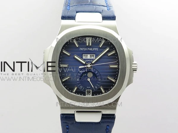 Nautilus 5726 Complicated SS GRF 1:1 Best Edition Blue Textured Dial on Blue Leather Strap A324 V3
