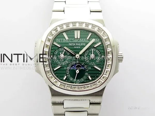 Nautilus 5740 T Diamonds Bezel SS TWF Best Edition Green Dial on SS Bracelet A240