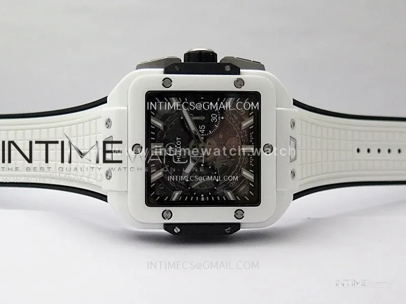Square Bang Unico 42mm White Ceramic BBF 1:1 Best Edition Skeleton Dial on White Rubber Strap A1280