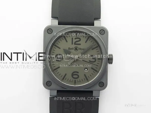 BR 03-92 Real Ceramic 1:1 Best Edition Gray Dial on Black Rubber Strap MIYOTA 9015