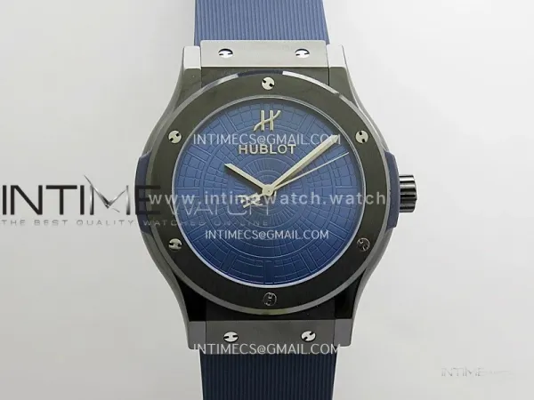 Classic Fusion 42mm Ceramic JJZF 1:1 V2 Best Edition Blue Textured Dial On Blue Rubber Strap Asian SW300