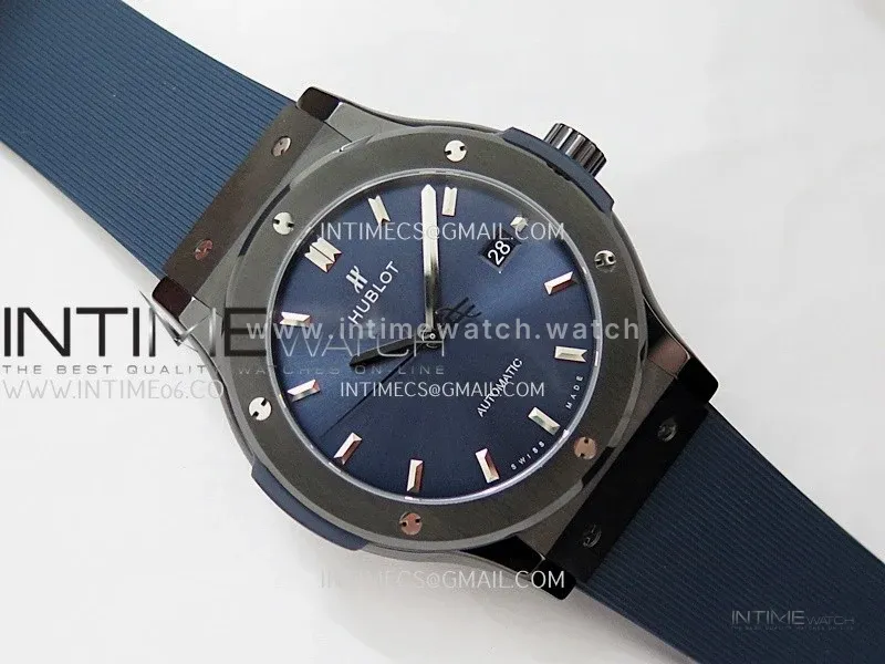 Classic Fusion 42mm Ceramic JJZF 1:1 Best Edition Blue Dial On Blue Rubber Strap