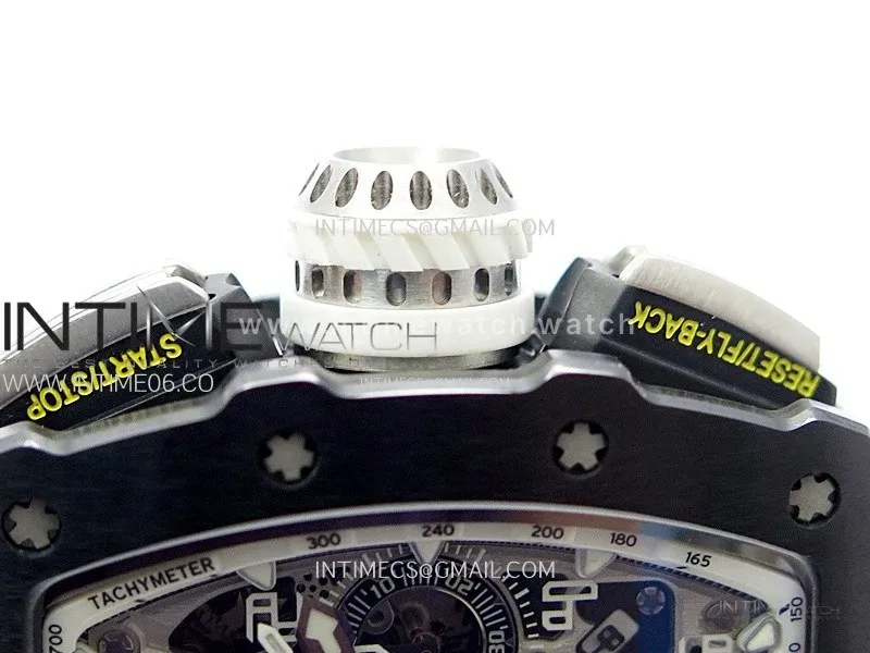 RM011 Titanium Case Black Ceramic Bezel Chronograph KUF Best Edition Skeleton Dial on White Rubber Strap A7750