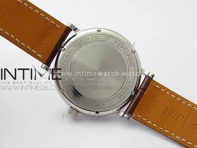 Portofino 37mm SS Diamond Bezel A7F 1:1 Best Edition Silver Dial on Brown Leather Strap A2892