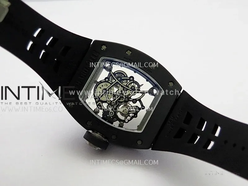 RM055 Black Case White Inner Bezel Umi Office 1:1 Best Edition Skeleton Dial Black Rubber Strap RMUL2 Super Clone (Free Sprung)