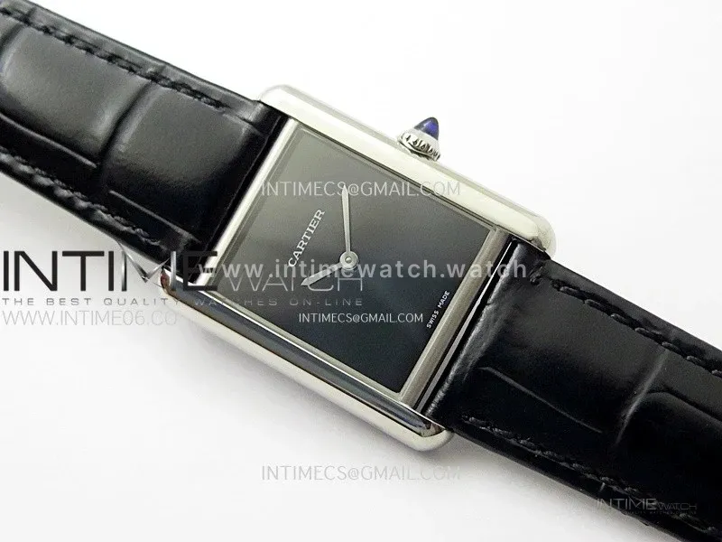Tank Louis Ladies 25mm SS 8848F 1:1 Best Edition Black Dial on Black Leather Strap Ronda Quartz