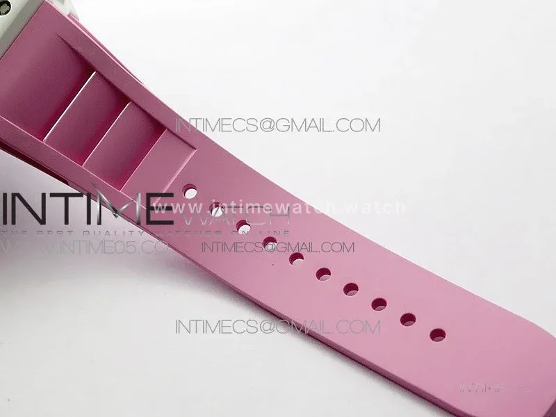 RM055 White Ceramic KVF Best Edition Skeleton Dial on Pink Rubber Strap MIYOTA8215 V3