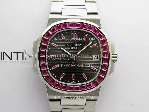 Nautilus 5711/1A Red T Diamond SS GRF 1:1 Best Edition Gray Textured Dial On SS Bracelet Asian 26-330