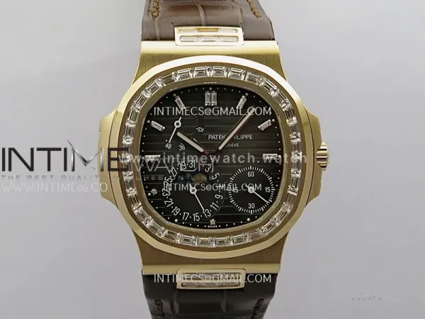 Nautilus 5724R RG/T Diamond PPF 1:1 Best Edition Blue Dial on Brown Leather Strap A240 Super Clone