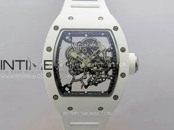 RM055 White Ceramic Black Inner Bezel  DF Best Edition On White Rubber Strap RMUL2 Super Clone (Free Sprung)