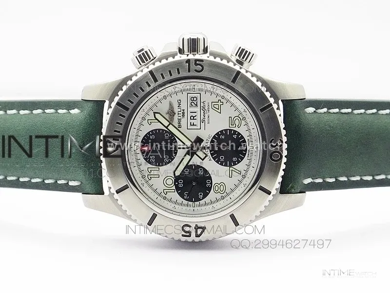 SuperOcan SteelFish SS White Dial on Green Leather Strap A7750