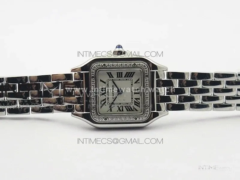 Panthère Secrete Ladies 22mm Diamond Bezel SS 8848F 1:1 Best Edition White Dial on SS Bracelet Ronda Quartz