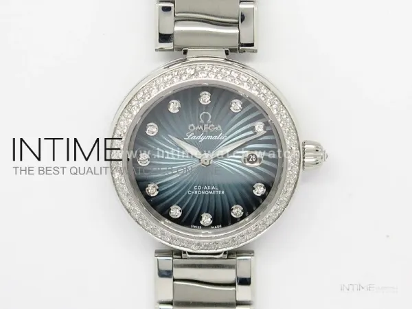 De Ville Lady SS Blue Textured Dial Diamonds Bezel on SS Bracelet SEIKO NH05A