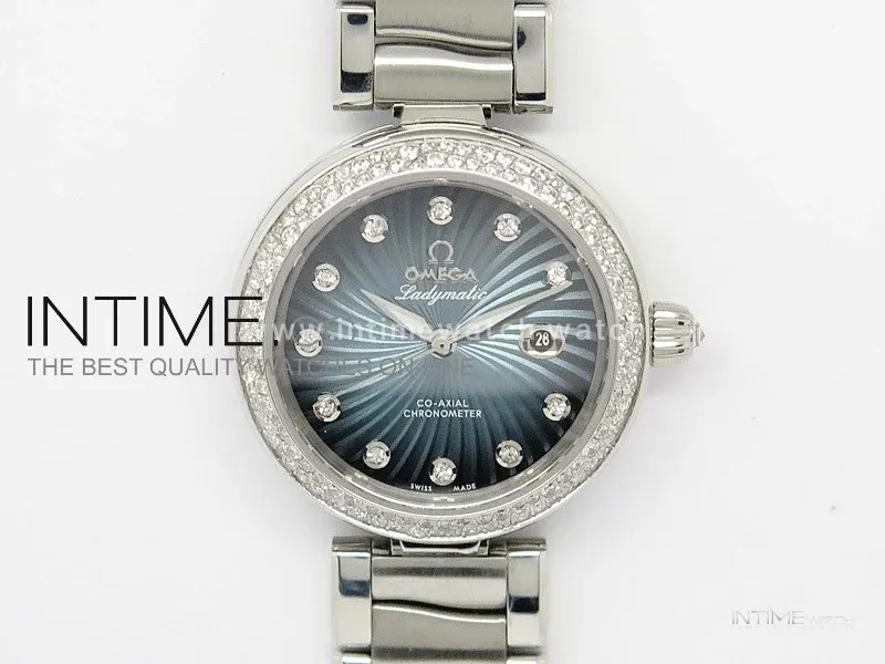 De Ville Lady SS Blue Textured Dial Diamonds Bezel on SS Bracelet SEIKO NH05A