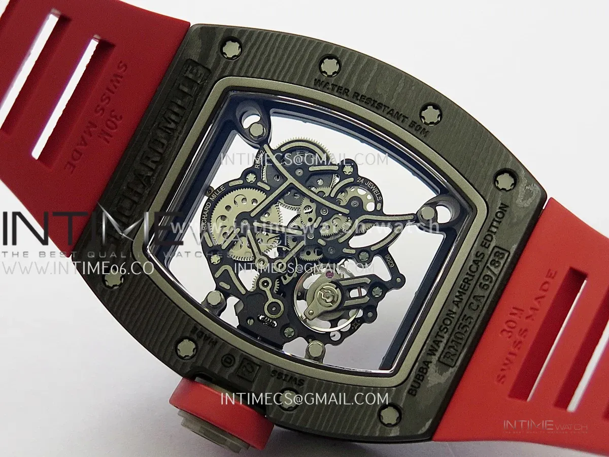 RM055 Black NTPT Black Inner Bezel GTF Best Skeleton Dial Red Rubber Strap RMUL2 Super Clone (Free Sprung)