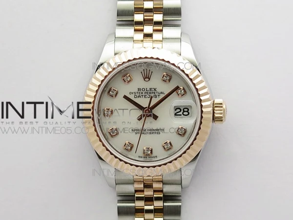 Datejust 28mm 279173 SS/RG BP Best Edition White MOP Crystal Markers Dial on SS/RG Jubilee Bracelet ETA2671