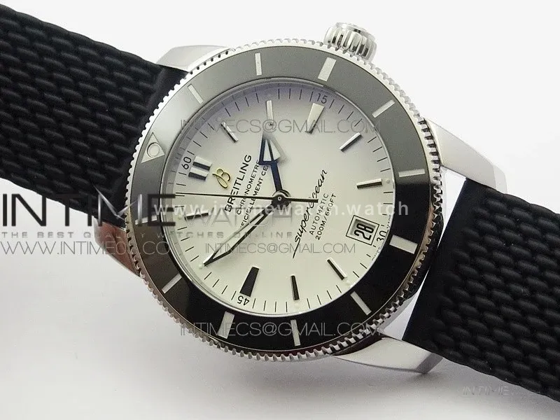 SuperOcean 42mm AB2010 SS GF 1:1 Best Edition White Dial Black Ceramic Bezel on Black Rubber strap A2824