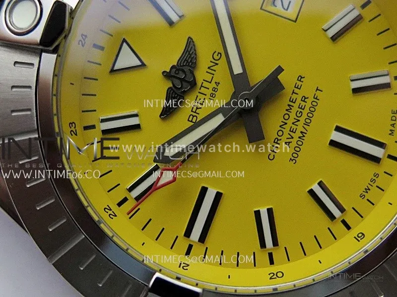 Avenger Automatic 43mm SS TF 1:1 Best Edition Yellow Dial Stick Marker on Black Nylon Strap A2824