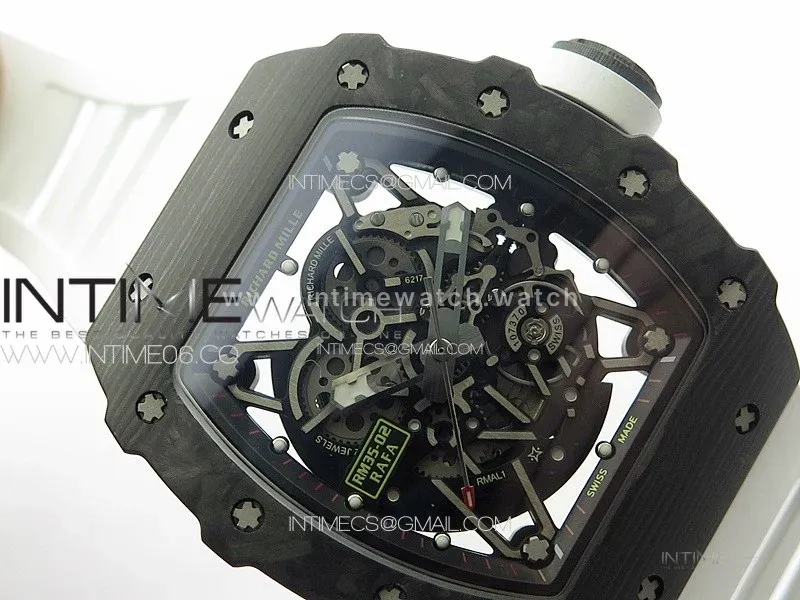 RM035-02 Forged Carbon Case KUF Best Edition White Crown on White Rubber Strap MIYOTA8215