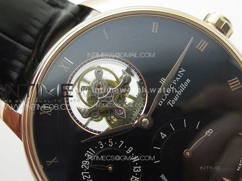 Villeret Tourbillon RG Real PR YSF Best Edition Black Dial on Black Leather Strap